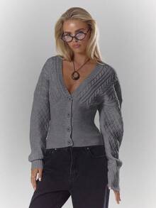 MUSERA V-Neck Cable Knit Cinched Waist Cardigan Fall Autumn Cosy Cute Casual Coffee Club Winter   Spring  Sweater