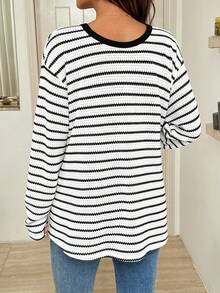 SHEIN Maternity Drop Shoulder Striped Nursing Pullover With Side Slit, Casual Everyday Wear Pregnant Clothes Pregnant Outfits Pregnancy Shirts Maternity Sets Women Sweater,Maternity Clothes - White - View 2