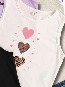 Set de 3 camisetas de tirantes con gráficos de corazón y estrella, estilo minimalista casual para adolescentes, adecuado para el verano - Multicolor - Ver 5