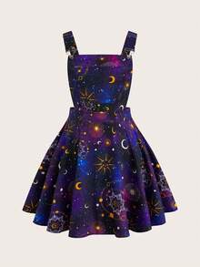Sweetra Váy liền thân phong cách Goth họa tiết mặt trời, mặt trăng và ngôi sao cỡ lớn dành cho nữ, dễ dàng mặc đi làm và dự tiệc - Nhiều màu - Xem 1