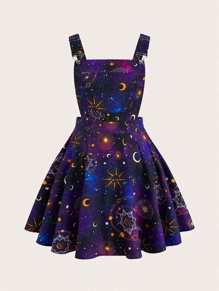 Sweetra Vestido de punto de talla grande para mujer con estampado de sol, luna y estrellas, estilo gótico, versátil para ir al trabajo y fiestas - Multicolor - Añade 1