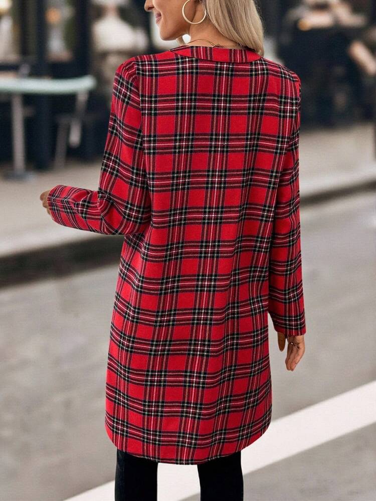 Women's Casual Plaid Print Mid-Length Dress, Christmas,Red Dress,Christmas Dress,New Year Dress