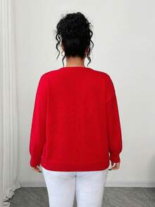 Elenzga Christmas Plus Size Sequin Bow Decor Crew Neck Casual Pullover Sweater, Red, Autumn/Winter - Red - View 2