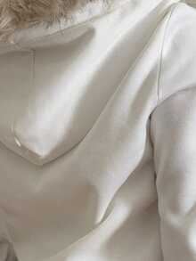 CovetEZ Women's Casual Zip-Up Fluffy Hooded Sweatshirt, White Hoodie For Autumn Graduation,Back To School Outfits,Graduation,Teacher Outfits For Women,Back To School - White - View 6