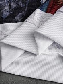 PAVTROS Męska bluza z kapturem i nadrukiem Letter & Saint o luźnym kroju - Biały - Zobacz 8