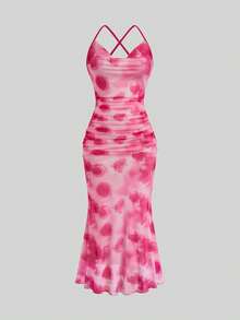 Lyrianda Đầm cổ bèo nhún tay chuông cỡ lớn cho nữ, mặc đi nghỉ lãng mạn, bộ 2 món - Nhiều màu - Xem 13