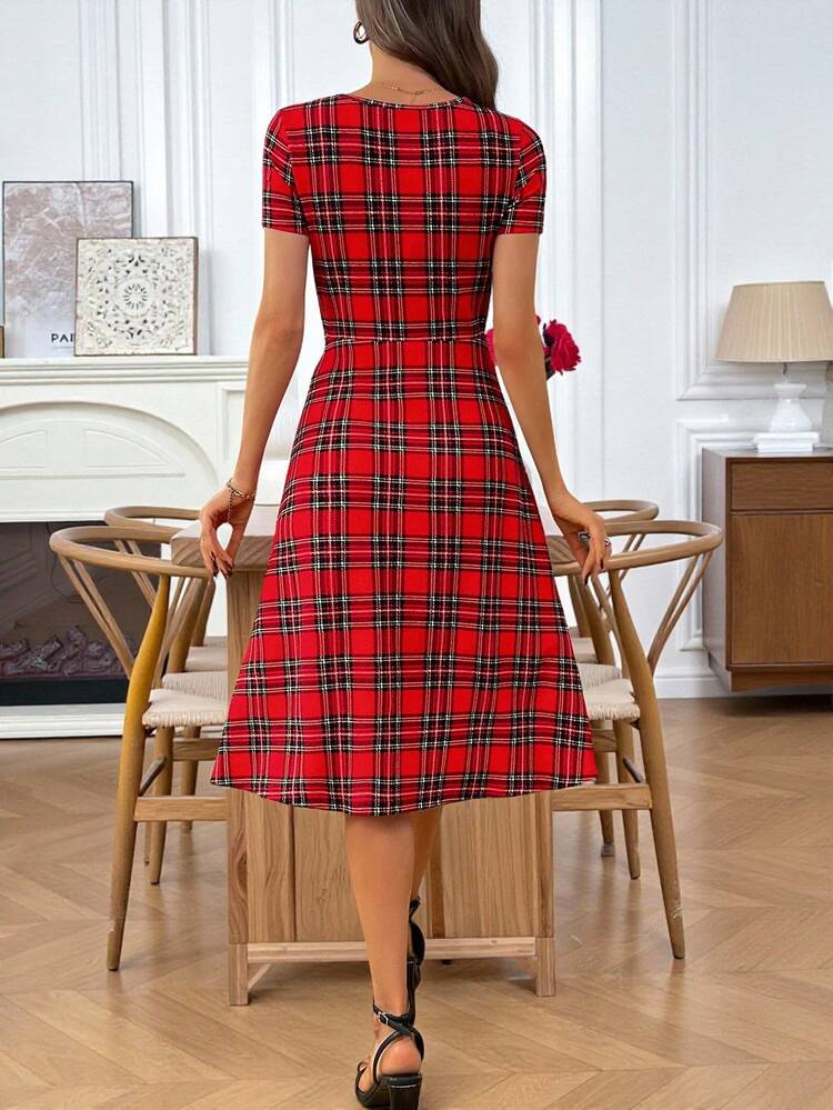 Women's Elegant Patchwork Mid-Length Party Dress Red Dresses New Year Dress Christmas Outfit For Women Christmas Party Dress,Red Dresses For Women,Christmas Dresses For Women