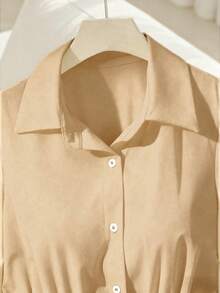 Franclia Váy dài rộng rãi cho nữ có nút thắt lưng trang trí - Màu Khaki - Xem 6