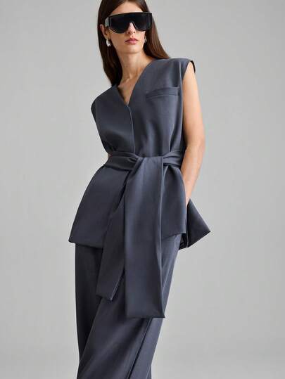 Ontre Bộ vest nữ Xuân/Hè 2026SS mới, màu hồng, thiết kế không cổ, vai rộng, một túi và áo khoác dáng rộng, phù hợp cho công sở, thường ngày, đi làm, nghỉ dưỡng bãi biển thanh lịch, dự đám cưới, lễ hội nhạc đồng quê, bữa ăn trưa, trang phục sân bay, phong cách công sở thường ngày retro thập niên 90, trang phục đi nghỉ mát, bộ hai mảnh dành cho nữ, bộ vest và quần ống rộng hai mảnh, bộ vest nữ thời trang và đa năng.