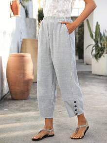 EMERY ROSE Women's Striped Print Elastic Waist Pocket Casual Pants Striped Joggers Women Summer Joggers For Women