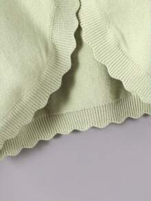 SHEIN Elladie kids 适合年轻女孩的休闲百搭纯色贝壳边开衫 - 綠色 - 查看 5