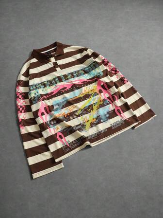 Camicia polo da uomo con stampa a righe, vestibilità morbida