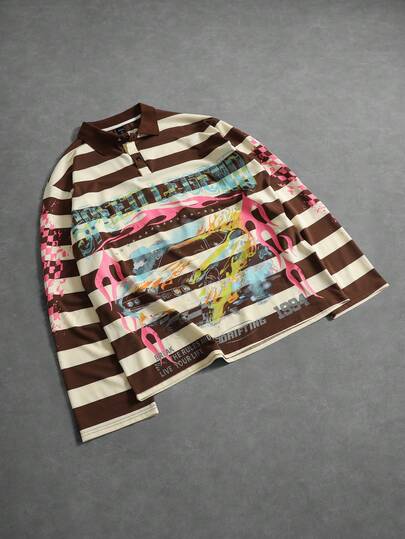 Camicia polo da uomo con stampa a righe, vestibilità morbida