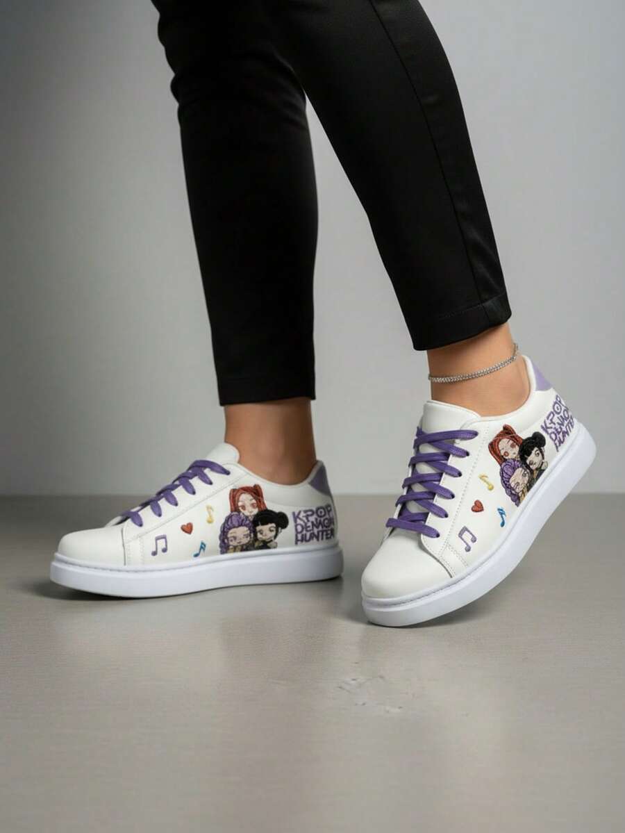 tenis casuales de cazadoras de demonios  bordados - blanco - Ver 1