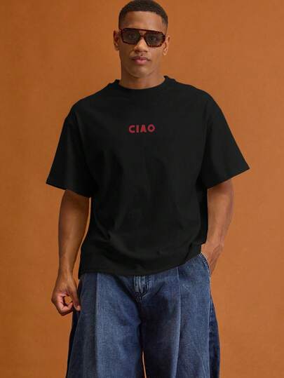 Musero Men Oversized Letter Front Chest Print Short Sleeve T-Shirt Summer Spring Vacation Holiday