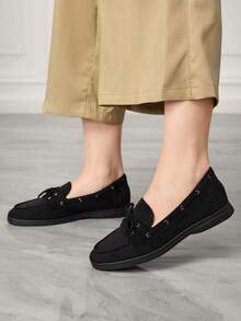 Sleekvia Women's Casual Versatile Commuting Simple Lace-Up Flats For Christmas - Black - View 7