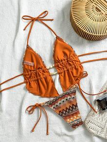 Swim SXY Women's Two Pieces Textured Bikini Set, Casual Holiday Style - Multicolor - View 2