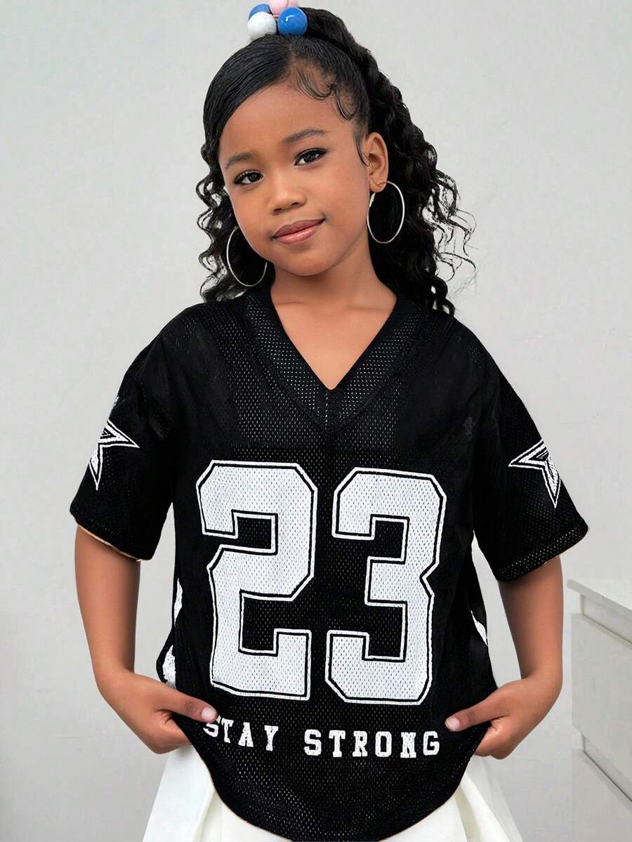 Áo nỉ rộng in chữ và số SLAYR KIDS thời trang đường phố thường ngày cho bé gái tuổi teen, Xuân/Hè - màu đen - Xem 1