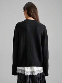 Women's Wool Blend Cardigan With Rhinestone Decor, Elegant For Thanksgiving, Christmas, New Year Party, Wedding Guest, Casual Chic Basic Sweater Top For Outings, Autumn/Winter - Black - View 4
