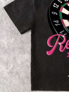 Manfinity ZONE917 ZONE917 Loose Fit Valentine's Day Heart Balloon Graphic Print Black Cotton Knit T-Shirt (Wide Sleeve, Collar, Hem) - Black - View 4