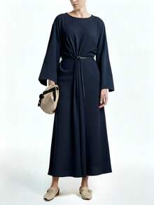 Aalyst Vestido negro de manga acampanada y cuello redondo, corte holgado y largo hasta el tobillo, adecuado para uso diario, bodas, galas, ir al trabajo, fiestas de graduación, vacaciones, citas, fiestas, Halloween, Navidad, Año Nuevo, Acción de Gracias - Negro - Ver 5