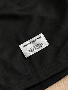 HIMLAND Men Letter Patched Sweatshirt & Shorts, Fall Clothes, Winter, Cozy Outfits - Black - View 6