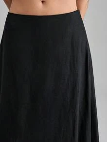 Ontre Chân váy dài xòe mùa thu cho nữ, chất liệu 100% vải lanh, màu đen, kiểu dáng cổ điển, phong cách thành thị năng động, chân váy nữ bằng vải lanh nguyên chất có tua rua, phù hợp cho công sở, đi học. - màu đen - Xem 6