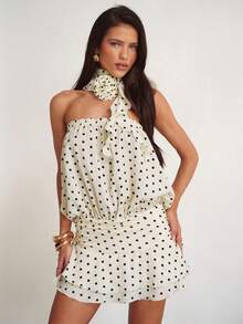 Aloruh 女士优雅3D立体花卉装饰抹胸腰部荷叶边下摆迷你波点度假约会连衣裙，女士约会连衣裙，女士夜间外出连衣裙，女士夏季连衣裙，女士蜜月装，女士婚礼宾客连衣裙，海岛度假装，女士婚礼宾客连衣裙，女士太阳裙，女士优雅派对连衣裙，女士生日连衣裙，女士黄色连衣裙，女士海滩度假装，女士度假连衣裙，女士可爱连衣裙，女士夏季连衣裙 - 彩色 - 查看 4