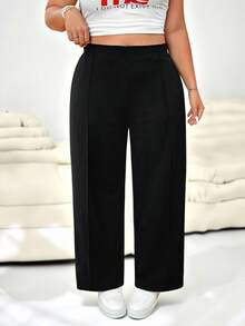 Solflare Women Plus Size Solid Color Minimalist Straight Leg Office Pants Graduation,Back To School,Teacher Outfits For Women In Fall/Winter