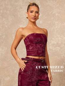 Lumalex VITNOS Nouvelle collection printemps, Ensemble deux pièces en faux bordeaux avec ceinture en tissu Top de gamme sur mesure, avec un bustier court et un pantalon large à poches. Glamour du Nouvel An, tenue de showgirl, chic utilitaire, top rouge, tenues bordeaux rouges pour femmes, tenues élégantes pour fête, tenues de vacances, vêtements casual pour femmes, tenue de bureau, vêtements pour femmes, tenue de soirée pour femmes, costume de travail - Rouge - Voir 2