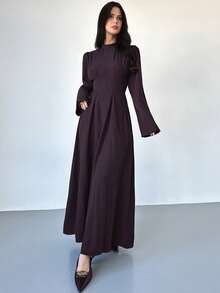 Firerie Women's Elegant Solid Color Pullover Short Sleeve Minimalist Loose Fit Spring/Summer Dress With Bow Tie Back Design, Versatile For Office And Commute,Fashion New Year, Valentine's Day, Party, Spring,Autumn/Winter Burgundy,Spring Dress,New Year, Valentine's Day, Party, Spring Ball,Valentine's Day,Valentine Outfits For Women