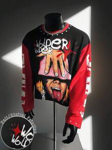 INAWLY Camiseta de manga larga con cuello redondo cómoda y holgada para hombres, con estampado retro y divertido, de estilo casual con estampado de letras en inglés, de estilo unisex con un toque callejero y juvenil, esencial para otoño e invierno, adecuada para regalar a amigos. - Multicolor - Ver 1