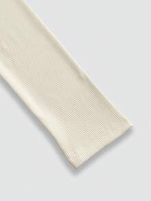 Franclia 优雅纯色圆领修身长袖T恤 - 杏色 - 查看 5