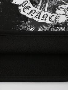 ROMWE MEN 男士宽松印花连帽衫，复古街头风 - 黑色 - 查看 7