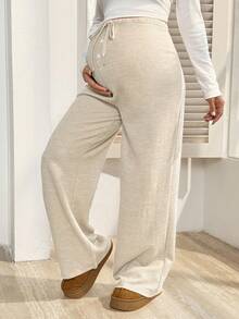 SHEIN Maternity Casual Drawstring Waist Loose Pants, Autumn - Apricot - View 8