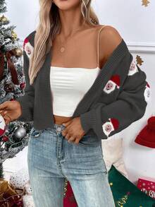 SHEIN LUNE Cardigan Wanita Kasual dengan Motif Santa Claus di Bagian Depan, Musim Gugur/Dingin - MultiWarna - View 6