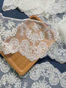 1 Roll, Lace And Silk Thread, Mesh Embroidery, Wedding Dress, Headscarf, Base Layer, Clothing DIY Accessories, Lace And Lace - White - View 2