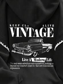 Resyla Women's Sweatshirts/ Casual Retro Car Prints/Casual Simple And Fashionable Sweatshirts/Fashionable Tops/Fun Sweatshirts/Loose Fit Round Neck Long-Sleeved Sweatshirts Suitable For Autumn And Winter/Women's Spring Pullovers, Women's Lace Hooded Sweatshirts, Long-Sleeved Tops, Back-To-School Autumn And Winter Clothing Hoodies - Black - View 3