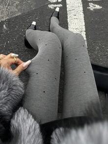 DAZY Sheer Black Tights, Leg Slimming Effect, Thermal Lined, Opaque Look, Thick Footless Tights For Autumn/Winter - Grey - View 11