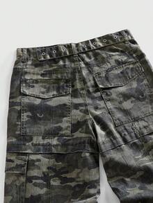 ROMWE MEN Grunge Punk Men's Camouflage Print Belted Cargo Jeans, Casual Workwear - Multicolor - View 5