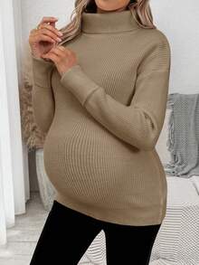 SHEIN 孕妇纯色落肩长袖高领休闲套头毛衣，秋冬季