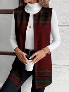 SHEIN LUNE 女士休闲优雅针织常规外套，适合秋冬季穿着 - 紅色 - 查看 5