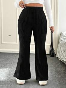 CovetEZ Pantalones acampanados de textura arrugada de unicolor para mujer de talla grande - Negro - Ver 6