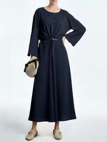 Aalyst Vestido negro de manga acampanada y cuello redondo, corte holgado y largo hasta el tobillo, adecuado para uso diario, bodas, galas, ir al trabajo, fiestas de graduación, vacaciones, citas, fiestas, Halloween, Navidad, Año Nuevo, Acción de Gracias - Negro - Ver 1