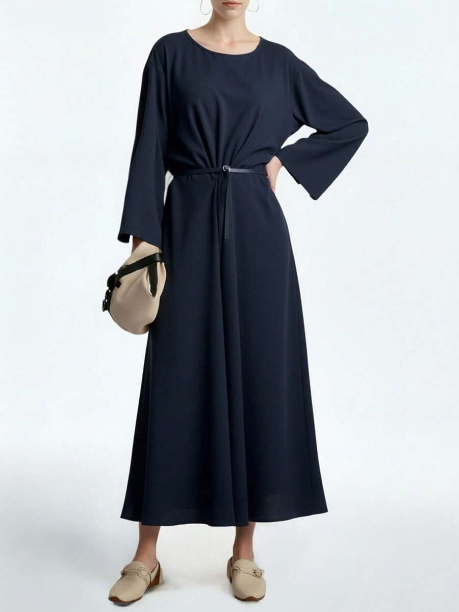 Aalyst Vestido negro de manga acampanada y cuello redondo, corte holgado y largo hasta el tobillo, adecuado para uso diario, bodas, galas, ir al trabajo, fiestas de graduación, vacaciones, citas, fiestas, Halloween, Navidad, Año Nuevo, Acción de Gracias - Negro - Ver 1