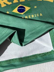 Sparklyn 少女字母印花吊带背心和短裤休闲套装 - 綠色 - 查看 6