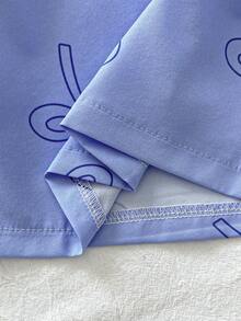 SHEIN Conjunto de 2 peças para meninas: blusa branca com mangas bufantes e laço colorido + calça pantalona roxa, ideal para o dia a dia e para as férias. Perfeito para o verão. - Azul e branco - Ver 5
