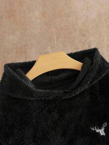 HIMLAND Black Fluffy Casual Loose Long Sleeve Hoodie For Men, Daily Wear - Black - View 3