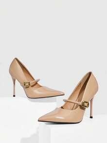 CUCCOO SZL Women's Pointed Toe Buckle Design Fashionable High Heels, Versatile For Daily Wear For Christmas Spring Shoes - Apricot - View 2