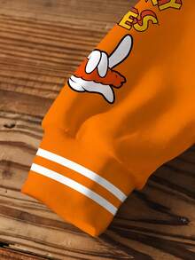 LOONEY TUNES X SHEIN Young Boy Casual Letter & Rabbit Print Patchwork Striped Trim Crew Neck Sweatshirt, Autumn - White - View 4